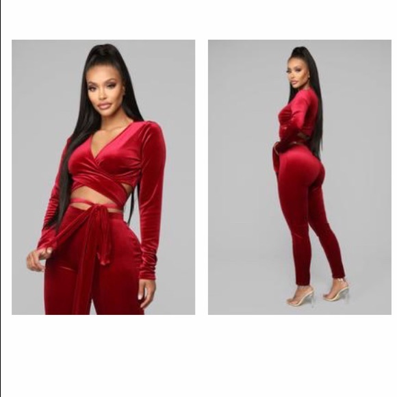 Burgundy Velvet 2 Piece Set - Picture 2 of 2